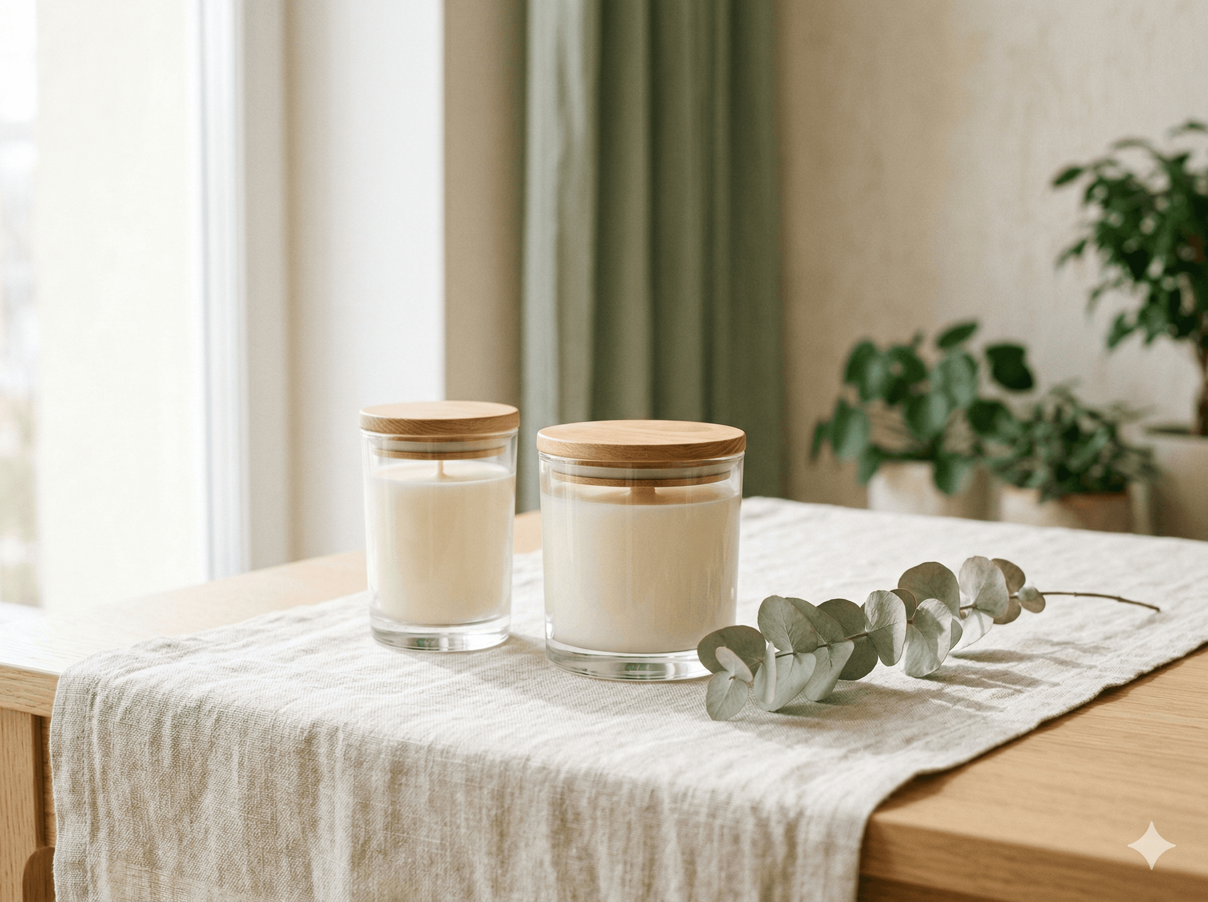 Velas en recipiente. Tapa en madera y aroma a tu elección